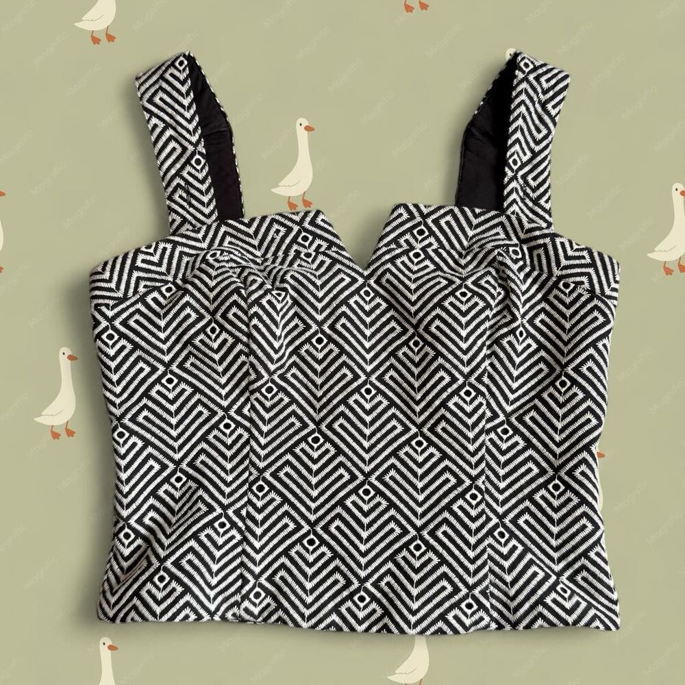 White House Black Market B&W 2-in-1 Crop Top Bustier Removable Straps - size 0